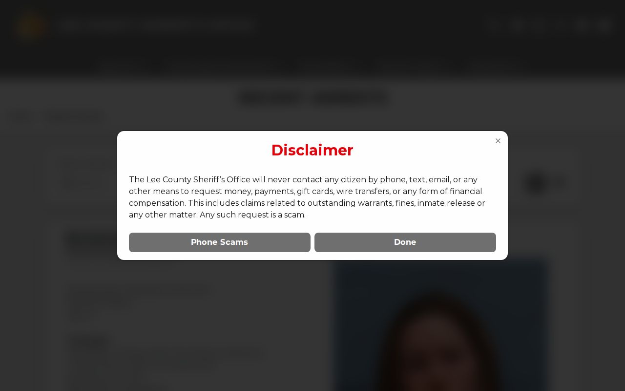 Lee County arrest history recent arrest search interface