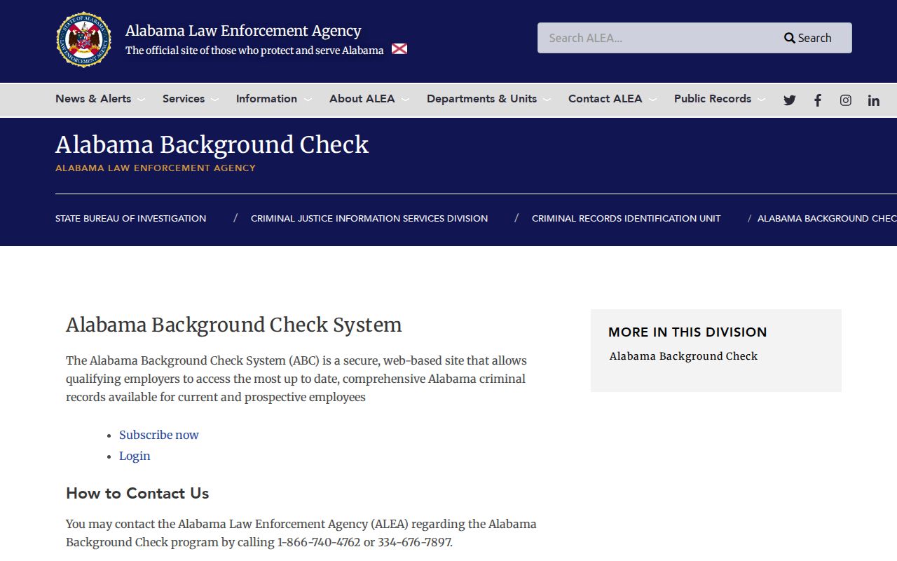 ALEA official background check routes for Lee County criminal history