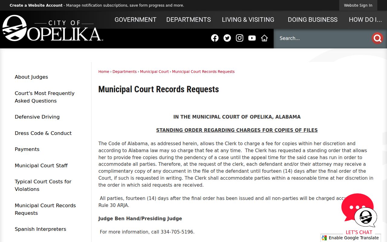 Opelika criminal history municipal court copy policy