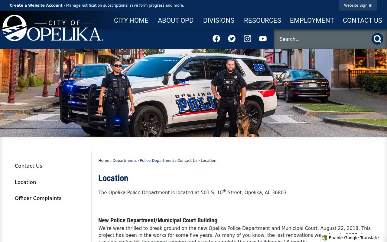 Opelika criminal history police and municipal court location