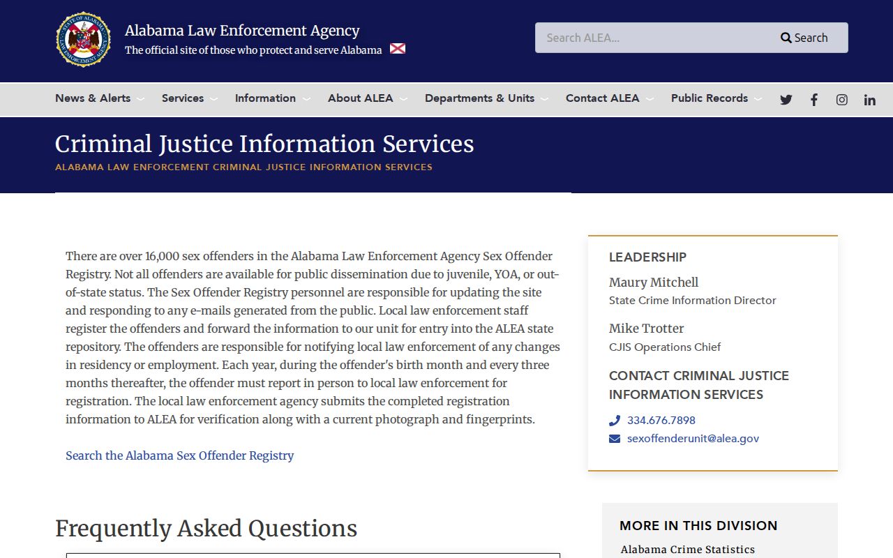 Lee County sex offender registry ALEA responsibilities